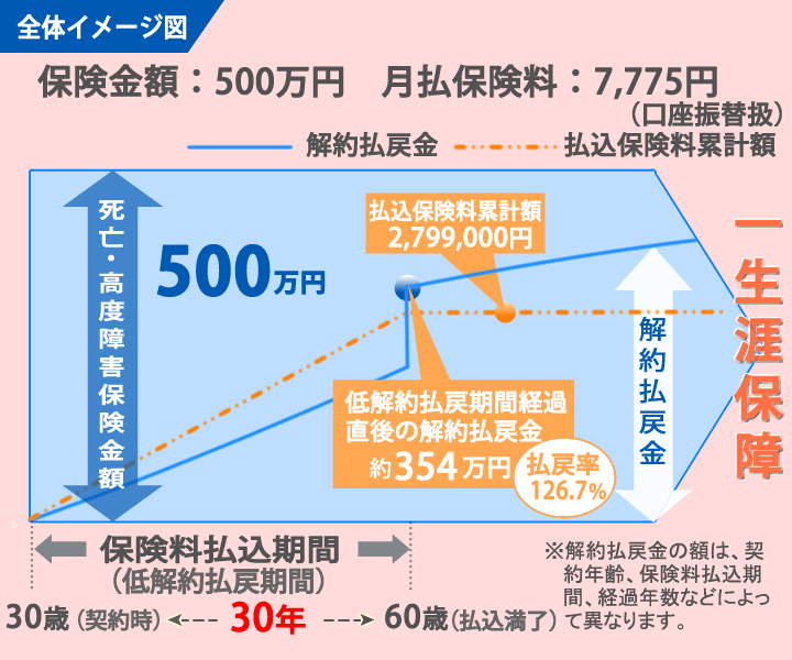 終身保険ライズ 500万円 60歳払済プラン