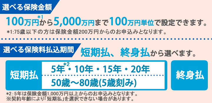 選べる「保険金額」と「保険料払込期間」